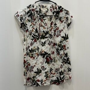 Tamara H. Floral Print Blouse - Rust, Yellow, Green on White